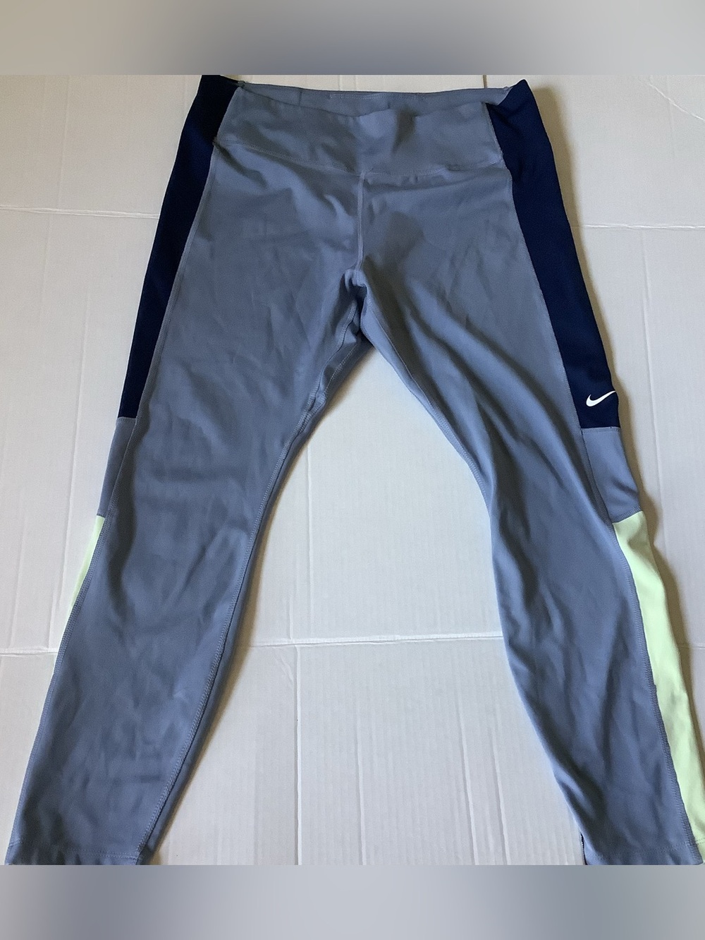 Nike One Dri-FIT Colorblock 7/8 Leggings Ashen Slate Blue Navy Lime XL
